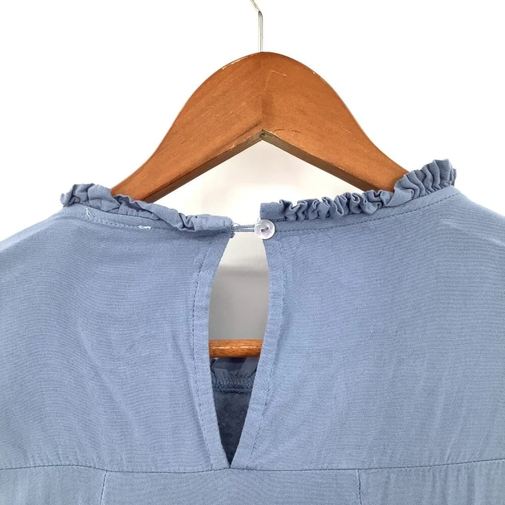 Grace + Karma Women's Blue Lace Ruffle Blouse Top L Rayon Cotton - Picture 4 of 8